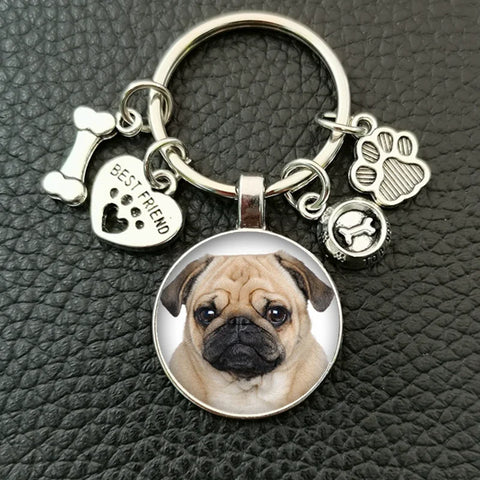 Cute animal beagle pug dog glass cabochon poodle teddy art picture glass dome DIY handmade jewelry key chain