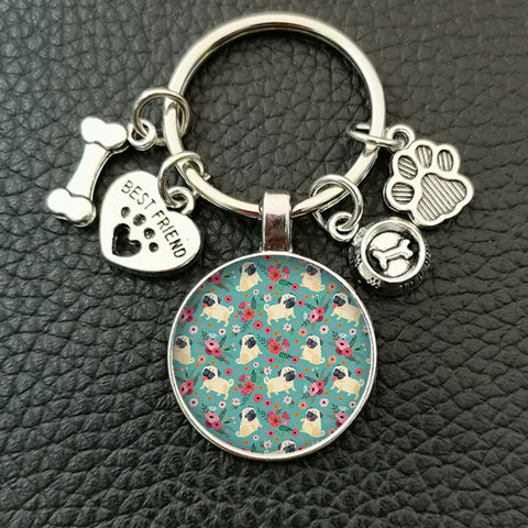 Cute animal beagle pug dog glass cabochon poodle teddy art picture glass dome DIY handmade jewelry key chain