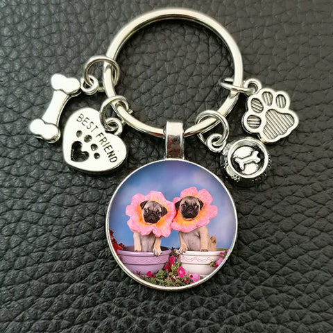 Cute animal beagle pug dog glass cabochon poodle teddy art picture glass dome DIY handmade jewelry key chain