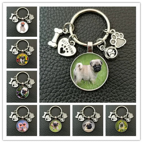 Cute animal beagle pug dog glass cabochon poodle teddy art picture glass dome DIY handmade jewelry key chain