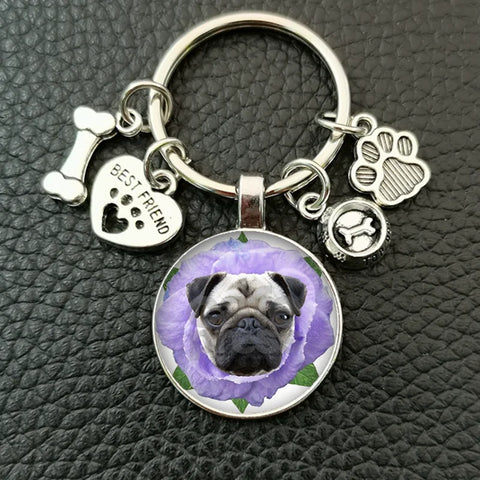 Cute animal beagle pug dog glass cabochon poodle teddy art picture glass dome DIY handmade jewelry key chain