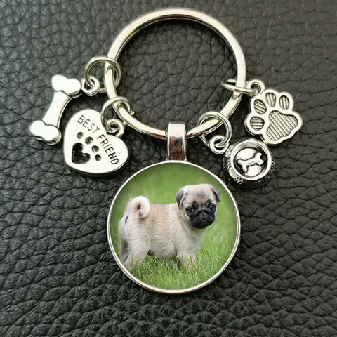 Cute animal beagle pug dog glass cabochon poodle teddy art picture glass dome DIY handmade jewelry key chain