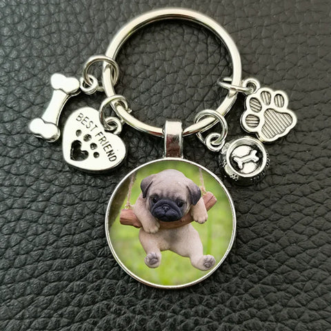 Cute animal beagle pug dog glass cabochon poodle teddy art picture glass dome DIY handmade jewelry key chain