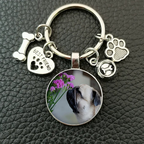 Cute animal beagle pug dog glass cabochon poodle teddy art picture glass dome DIY handmade jewelry key chain