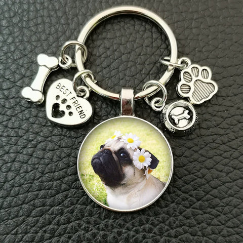 Cute animal beagle pug dog glass cabochon poodle teddy art picture glass dome DIY handmade jewelry key chain