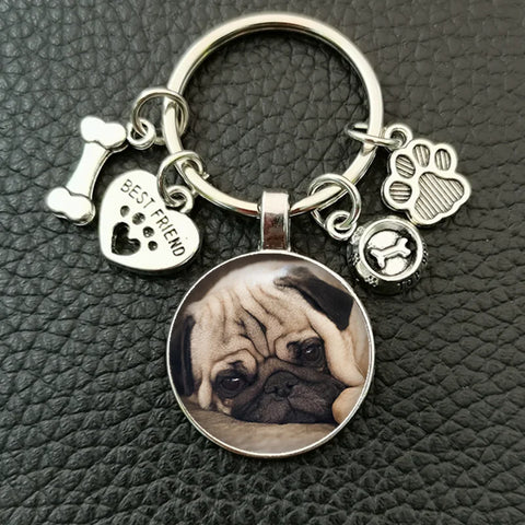 Cute animal beagle pug dog glass cabochon poodle teddy art picture glass dome DIY handmade jewelry key chain