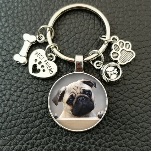 Cute animal beagle pug dog glass cabochon poodle teddy art picture glass dome DIY handmade jewelry key chain