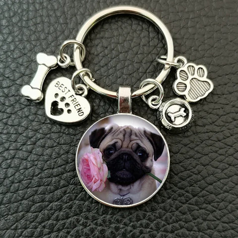 Cute animal beagle pug dog glass cabochon poodle teddy art picture glass dome DIY handmade jewelry key chain