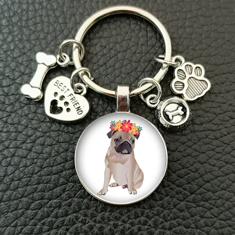 Cute animal beagle pug dog glass cabochon poodle teddy art picture glass dome DIY handmade jewelry key chain