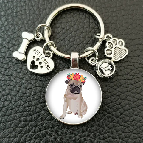 Cute animal beagle pug dog glass cabochon poodle teddy art picture glass dome DIY handmade jewelry key chain