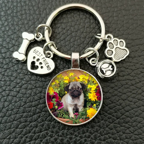 Cute animal beagle pug dog glass cabochon poodle teddy art picture glass dome DIY handmade jewelry key chain
