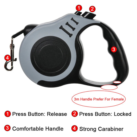 Retractable Dog Leash 3m/5m – Strong Nylon Automatic Pet Lead