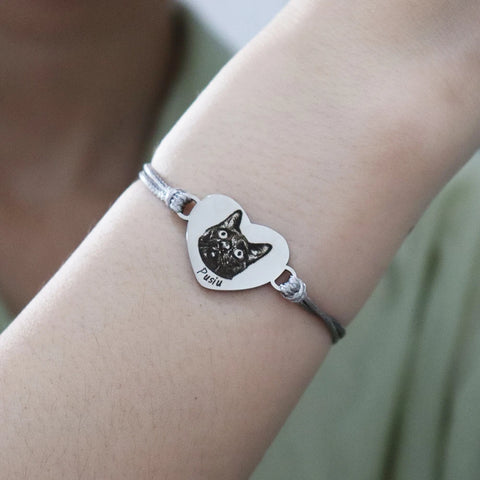 Custom Heart Pet Portrait Bracelet – Personalized Dog & Cat Photo Jewelry