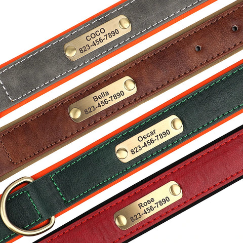 Personalized PU Leather Dog Collar – Custom Engraved ID Nameplate