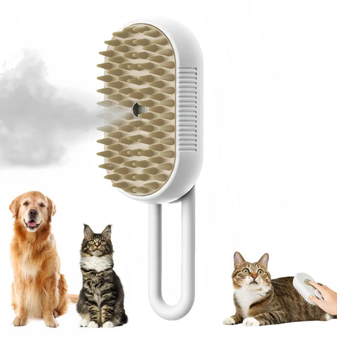 3-in-1 Steam Massage Pet Brush – Rechargeable Cat & Dog Grooming Comb