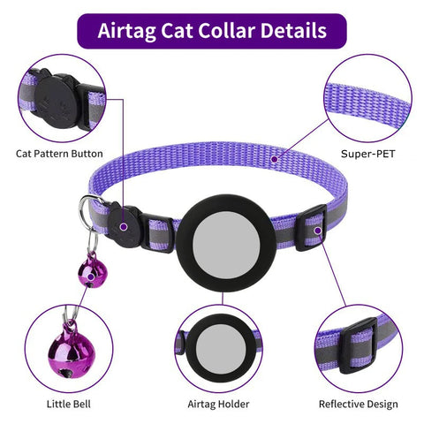 AirTag Cat Collar – Reflective Breakaway Safety Collar with Bell