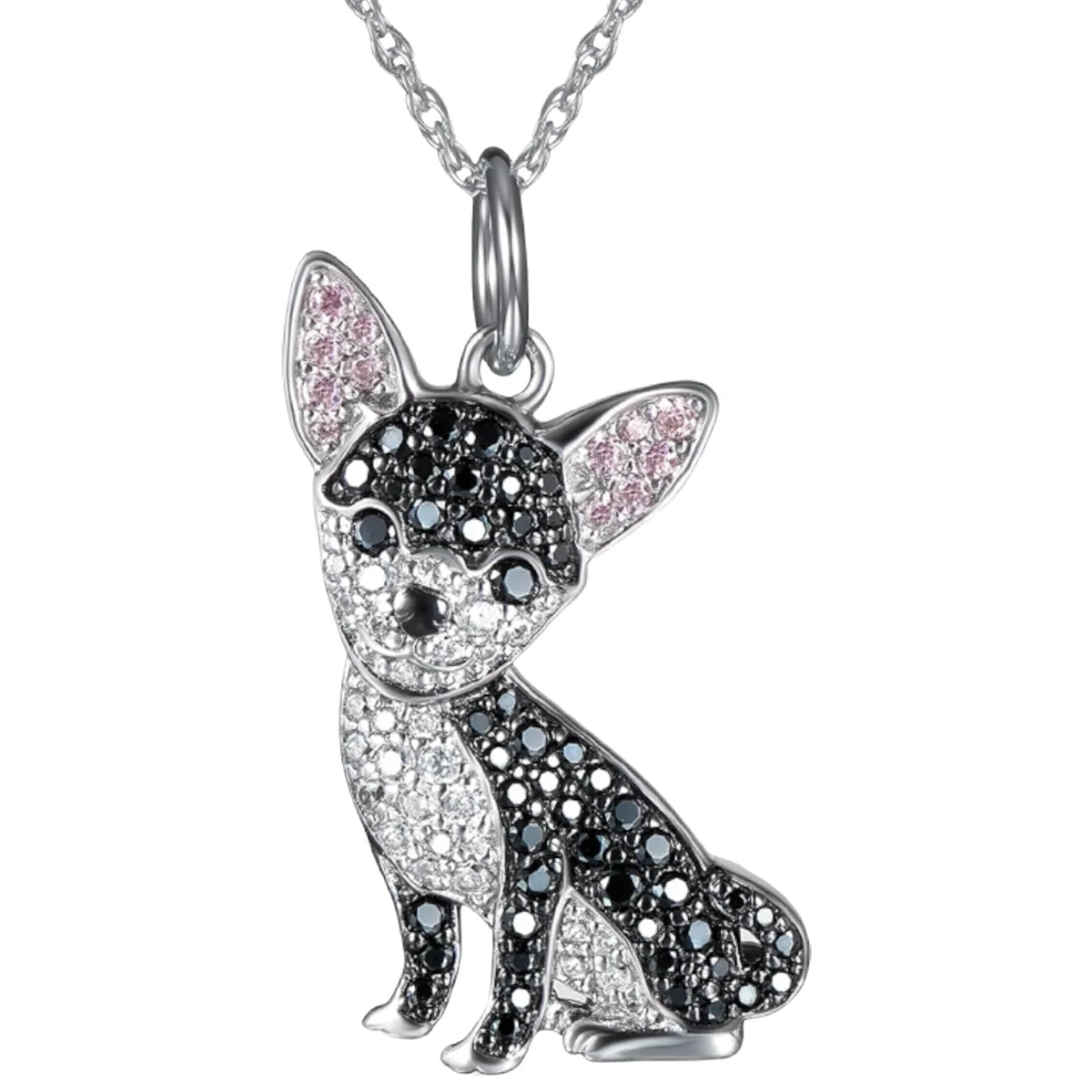Chihuahua Dog Pendant Necklace – Pink Ear Rhinestone Pet Jewelry