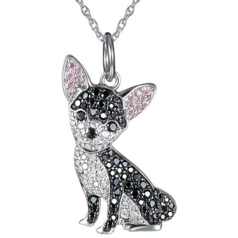 Chihuahua Dog Pendant Necklace – Pink Ear Rhinestone Pet Jewelry
