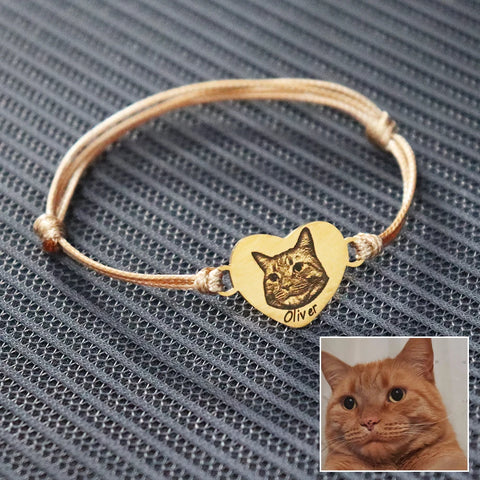 Custom Heart Pet Portrait Bracelet – Personalized Dog & Cat Photo Jewelry