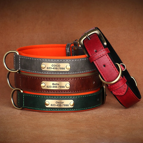 Personalized PU Leather Dog Collar – Custom Engraved ID Nameplate
