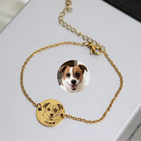 Custom Pet Portrait Bracelet – Engraved Dog & Cat Memorial Jewelry