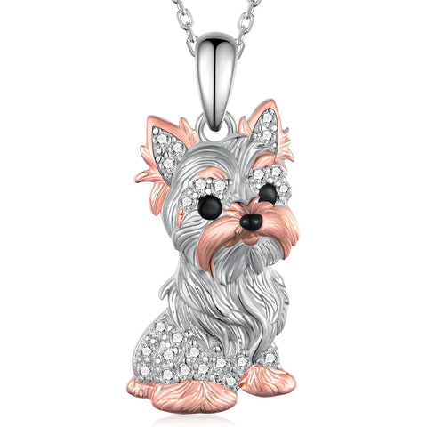 Yorkie Dog Pendant Necklace – Elegant Rhinestone Pet Jewelry for Women