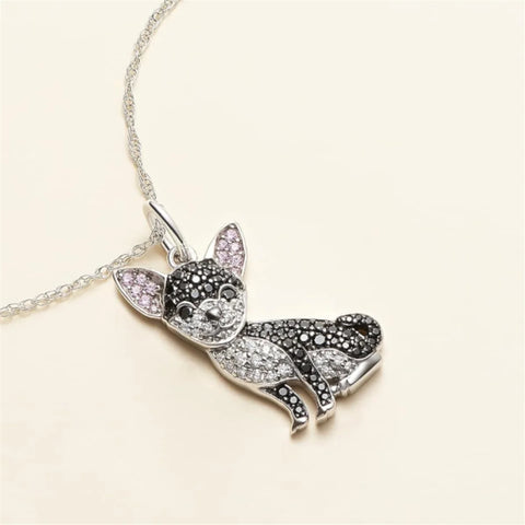 Chihuahua Dog Pendant Necklace – Pink Ear Rhinestone Pet Jewelry