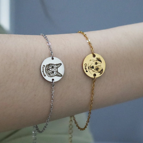 Custom Pet Portrait Bracelet – Engraved Dog & Cat Memorial Jewelry