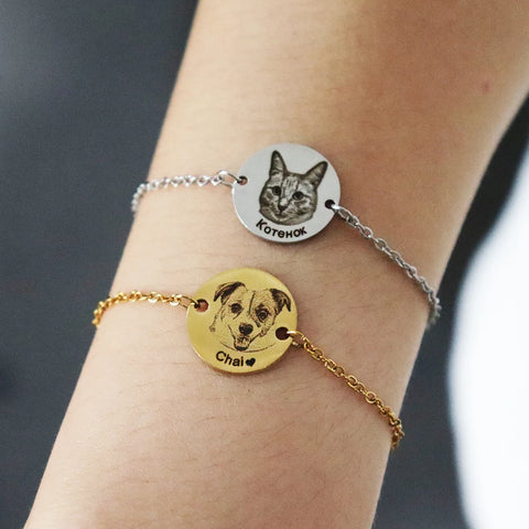 Custom Pet Portrait Bracelet – Engraved Dog & Cat Memorial Jewelry