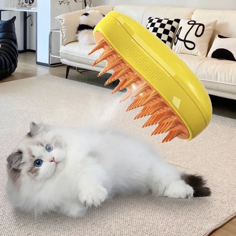 3-in-1 Steam Massage Pet Brush – Rechargeable Cat & Dog Grooming Comb