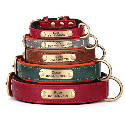 Personalized PU Leather Dog Collar – Custom Engraved ID Nameplate