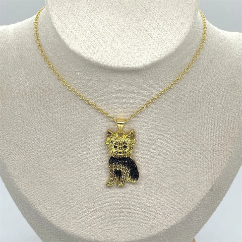 Yorkie Dog Pendant Necklace – Elegant Rhinestone Pet Jewelry for Women