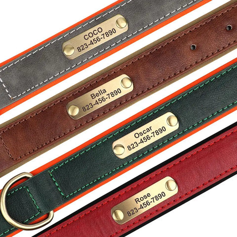 Personalized PU Leather Dog Collar – Custom Engraved ID Nameplate