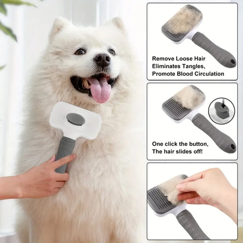 Dual-Use Pet Grooming Brush – Self-Cleaning Slicker Comb for Dogs & Cats
