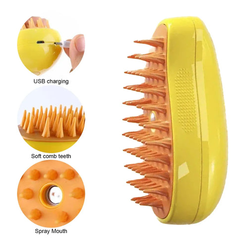 3-in-1 Steam Massage Pet Brush – Rechargeable Cat & Dog Grooming Comb