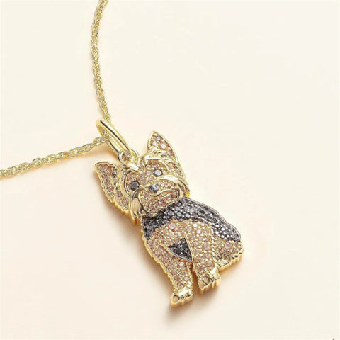 Yorkie Dog Pendant Necklace – Elegant Rhinestone Pet Jewelry for Women