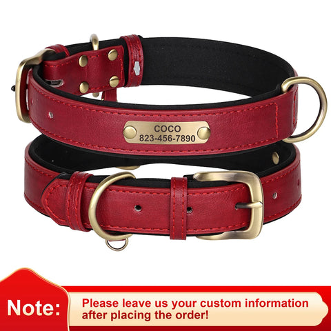 Personalized PU Leather Dog Collar – Custom Engraved ID Nameplate