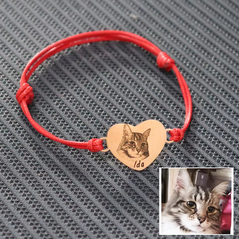 Custom Heart Pet Portrait Bracelet – Personalized Dog & Cat Photo Jewelry
