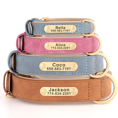 Personalized PU Leather Dog Collar – Custom Engraved ID Nameplate