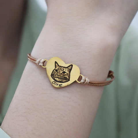 Custom Heart Pet Portrait Bracelet – Personalized Dog & Cat Photo Jewelry
