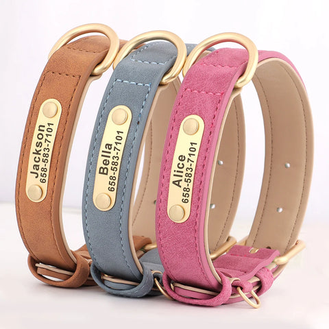 Personalized PU Leather Dog Collar – Custom Engraved ID Nameplate