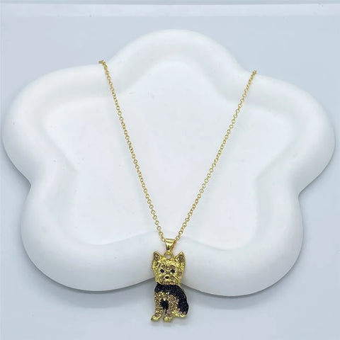 Yorkie Dog Pendant Necklace – Elegant Rhinestone Pet Jewelry for Women