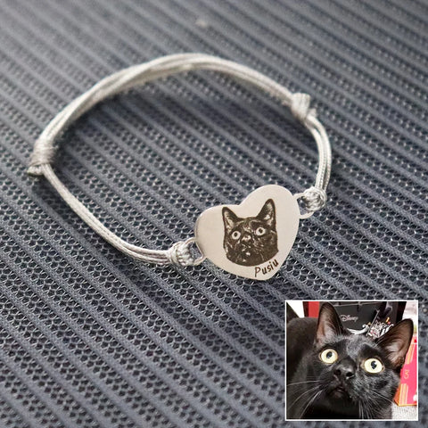 Custom Heart Pet Portrait Bracelet – Personalized Dog & Cat Photo Jewelry