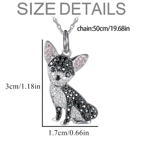 Chihuahua Dog Pendant Necklace – Pink Ear Rhinestone Pet Jewelry