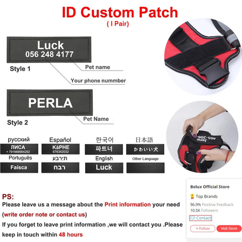 Personalized No-Pull Dog Harness – Reflective Breathable Vest with Custom Patch