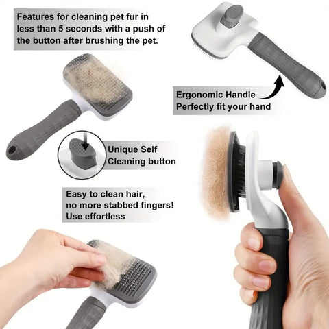 Dual-Use Pet Grooming Brush – Self-Cleaning Slicker Comb for Dogs & Cats