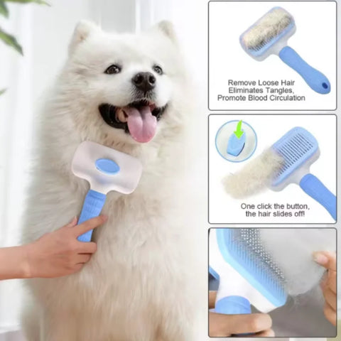 Compact Self-Cleaning Pet Brush – Portable Hair Remover for Dogs & Cats