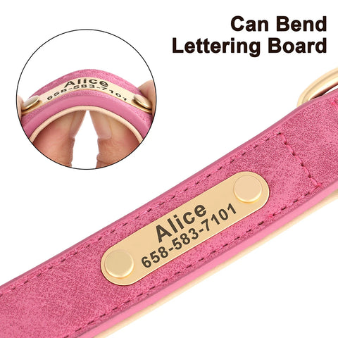 Personalized PU Leather Dog Collar – Custom Engraved ID Nameplate