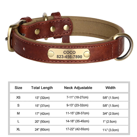 Personalized PU Leather Dog Collar – Custom Engraved ID Nameplate