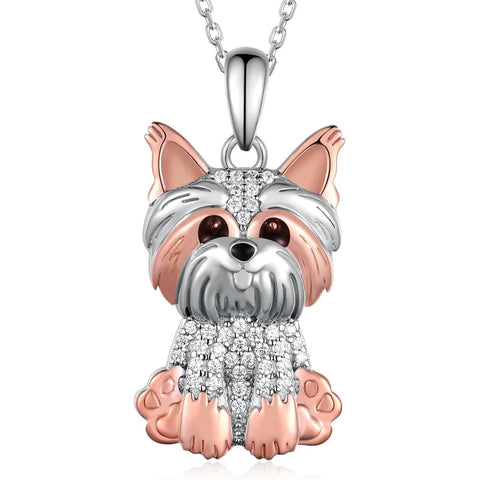 Yorkie Dog Pendant Necklace – Elegant Rhinestone Pet Jewelry for Women